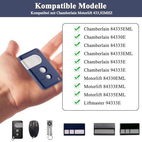 AOUZOVLI 2 Stück Kompatibel mit Chamberlain Handsender Garagentoröffner Fernbedienung Fernbedienung Garagentor Kompatibel mit 84335EML 84333E 94333E 433,92MHz Garagentoröffner für MLR 500/750/850