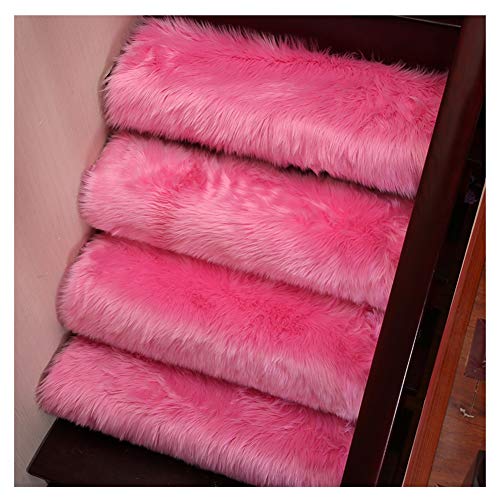 Alfombra antideslizante para escaleras, 1 unidad, suave, peluda, antideslizante, protección para interiores, lana artificial (rosa rosa, 75 x 24 cm)