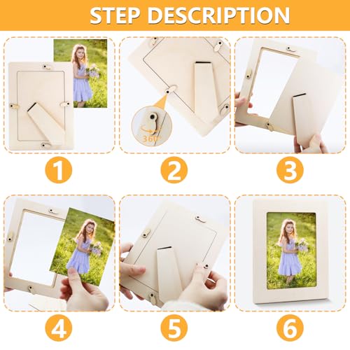 Bilderrahmen Holz Set zum Bemalen 6 Stück,Holzrahmen Holzbilderrahmen zum Bemalen, DIY Bilderrahmen Bastelset Bemalen Kinder mit 4 Glitzersteine Glitter Moosgummi Sticker 3D Aufkleber zum Basteln