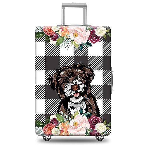 Blooming Flowers with Funny Dog Travel Luggage Cover for Suitcase Havanese Buffalo Check Plaid Suticase Cover Fit 18-21 Inch Baggage Protector Washable Elastic