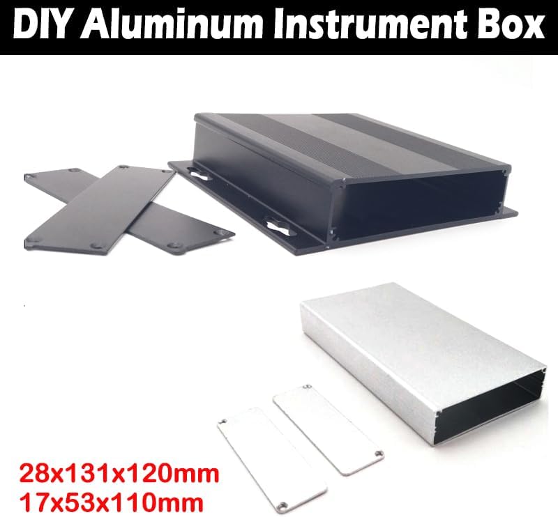 (17x53x110mm Silver) Compact Instrument Box for Electronics Projects, 28x131x120mm/17x53x110mm Silver Aluminum DIY Enclosure Case for PCB Boards and Amplifiers