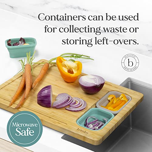 Brimley Bamboo Wood Cutting Board - Wooden Cutting Board With Containers And Lids For Food Storage - Over Edge Hanging Cutting Boards For Kitchen With Anti-Slip Feet - Home And Kitchen Gadgets #TOP3