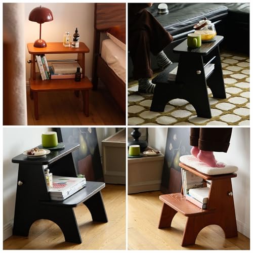 Tabouret 2 marches robuste en frêne noir avec repose-pieds rétro - 4