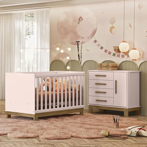 Quarto de Bebê Qencanto Slim com Cômoda 4355 e Berço Mini Cama 43...