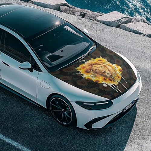 Image of Car Hood Cover Car Hood Protector Elastic Polyester Lion and Sunflower Automotive Exterior Accessories for Sedans SUV Trucks Pickup