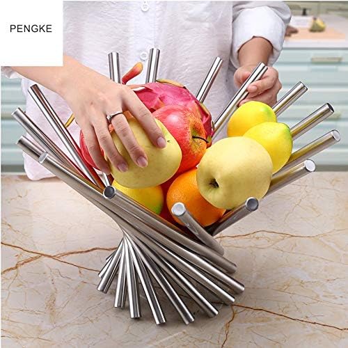 Miniatura 4 de PENGKE Frutero para encimera de cocina, cesta de frutas de rotación de acero inoxidable, soporte de soporte de frutas, soporte creativo para