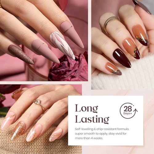Image of Beetles Gel Nail Polish Set, 23Pcs Fall Brown Burgundy Red Nude Pink Gel Polish Set with Base Top Coat Verse of Roses Kit, Soak off Uv Gel Gift for Women
