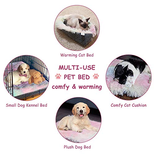 Chintu Cat Beds For Indoor Cats - Washable Dog Crate Bed Calming Dog Bed Plush Fluffy Cat Bed Faux Fur Warming Pet Bed For Small Medium Dogs And Cats 24 X 20 Inch Rainbow #TOP1