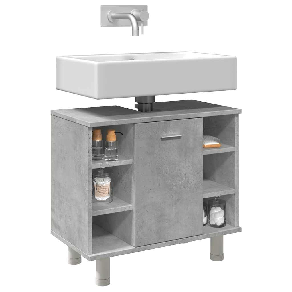 Mangloder Armoire de Salle de Bain Gris béton en Bois d'ingénierie 60x32x53,5 cm avec Porte et poignée, Rangement sous lavabo pour Salle de Bain, Toilette, buanderie, organisé