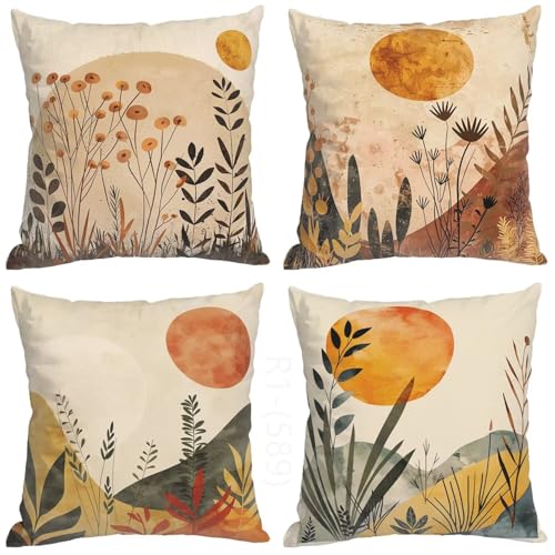 Funda Cojin 50x50, Cojines Beige Juego de 4 Fundas Cojin Planta Exterior Cojines Decorativos Cuadrada, con Cremallera Invisible Funda de Almohada Sofa para Sala de Estar Jardín Coche Almohada H2-589