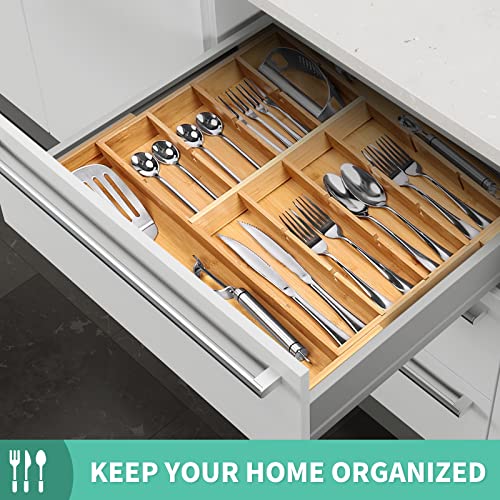Vioview Bamboo Kitchen Drawer Organizer, Adjustable Silverware Organizer With Removable Dividers, Utensil Organizer For Kitchen Drawers/Silverware Tray For Drawer In Kitchen, Bedroom, Living Room #TOP1