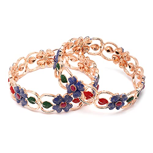 Image of ZENEME Leaf Shaped American Diamond Gold Plated Bangles Jewellery For Women & Girls