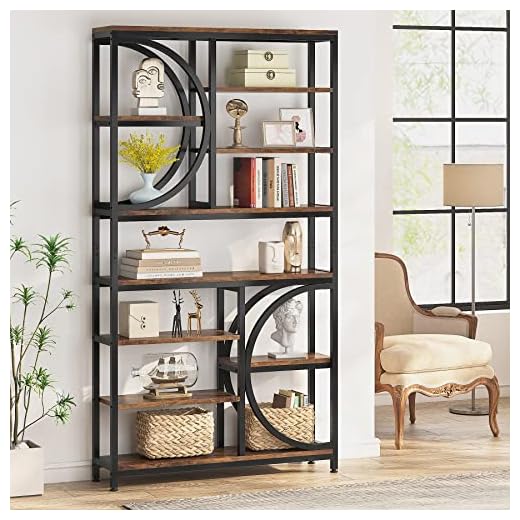 Tribesigns Bookshelf, Industrial 8-Tier Etagere Bookcases, 77-Inch Tall Book Shelf Open Display Shelves, Wood Look Accent Shelving Unit with Metal Frame for Home Office, Living Room (1, Brown/Black)