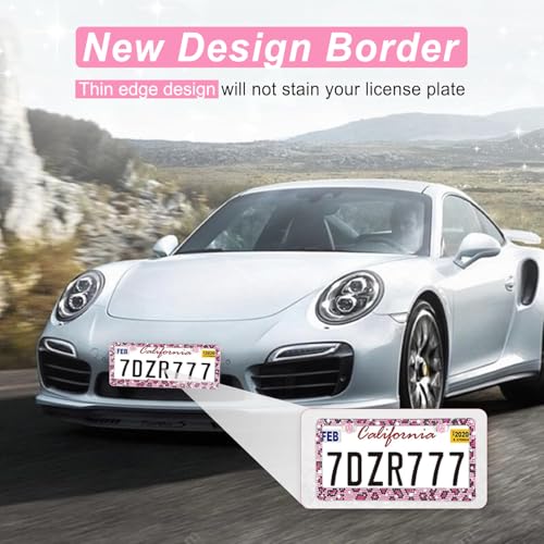 Image of Amiss Bling License Plate Frame for Women, 2Pack Rhinestone Handcrafted Crystal Premium Stainless Steel, Stainless Steel Car Decorative Accessories with Diamond Sparkle Glitter Caps