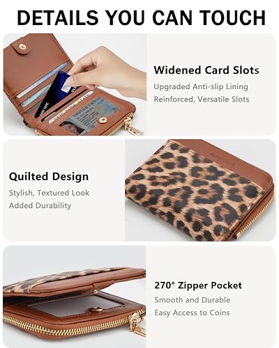 Image of Small Bifold Wallets Woman RFID Mini Wallet for Women Slim Card Holder with Zipper Coin Pocket & 2 ID Windows (Leopard)