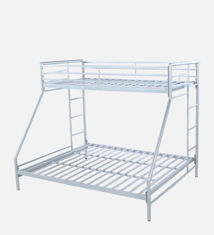 Image of Twin Over Twin Metal Bunk Bed | Bunk Bed Without Storage for Kids & Adult | Double Decker Cot for Kids Room | Space-Saving | Metal Bunker Cot (Mattress Not Included) (Silver Grey M)