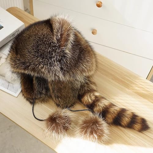 Cute Raccoon Animal Ear Costume Kids Adult Faux Fur Hat Christmas Cold Weather Warm Plush Hat2