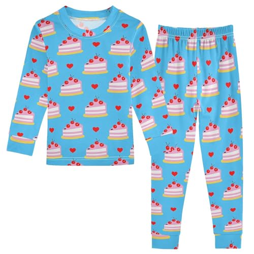ALAZA Blue Cake Cherry Heart 2 Piece Pajama Set Long Sleeve Top and Pants Sleepwear Unisex