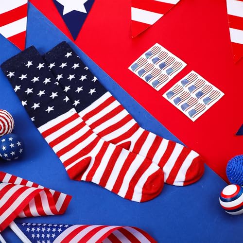 Panitay 12 Pcs Sport Accessories 6 Softball Soccer Socks 6 Glitter Eyeblack Stickers for Youth Women Adult Sports Supplies(Star,Red White Blue)3