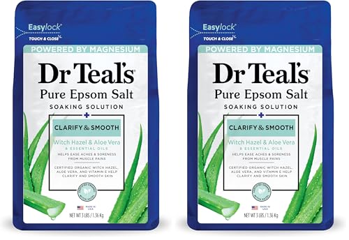 Dr Teal's Pure Epsom Salt Soak, Clarify & Smooth with Witch Hazel & Aloe Vera, 3 lbs (Pack of 2)
