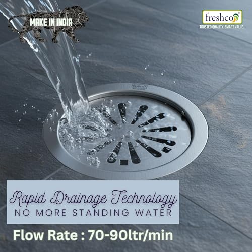 Image of Freshco Round 5x5 Floor Drain Jali - Daisy Design (Plain) - Locking System - Direct Drainage (No Trap) - SS 304 (1mm) - Fits 110mm Pipe