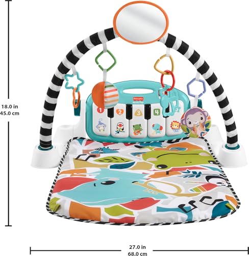 Image of Fisher-Price Baby Activity Mat Glow & Grow Kick & Play Piano Gym, Spanish Language Version, Blue Musical Learning Toy for Ages 0+ Months (Spanish Language Only)