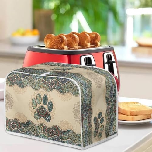 Image of Talayituse Boho Paw Print Toaster Cover 2 Slice Wide Slot, Lightweight Bread Maker Cover Dust Protection Washable Appliance Bag, S