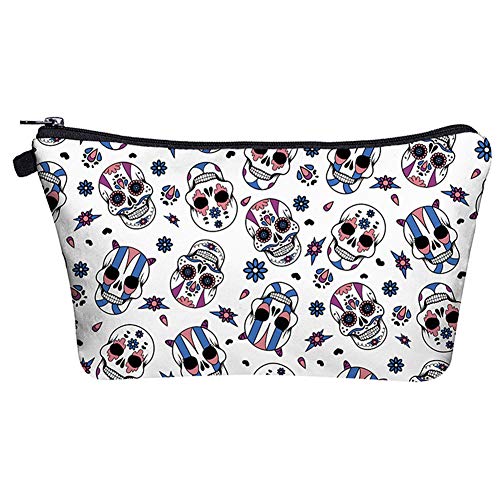 Portable Makeup Bag Organizer Travel 3D Printing Small Cosmetic Bags Zipper Pen Cases Brush Storage Pouch for Women Girls Purse (Skulls)