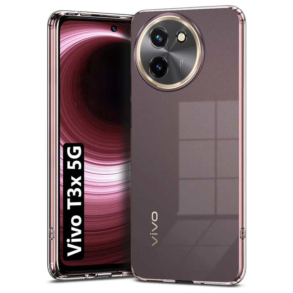 Image of NISHTECH for Vivo T3X 5G (2024) Premium Transparent Hybrid Soft Slim Dust Proof Back Case Cover Silicone with Camera Protection