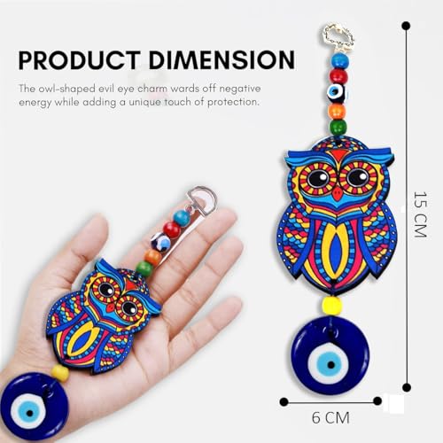 Image of PACKNBUY Evil Eye Owl Hanging for Home Entrance Main Door Car Office Wall Decor Protection Good Luck Turkish Evil Eye Nazar Battu Vastu Feng Shui (Blue Design 1)