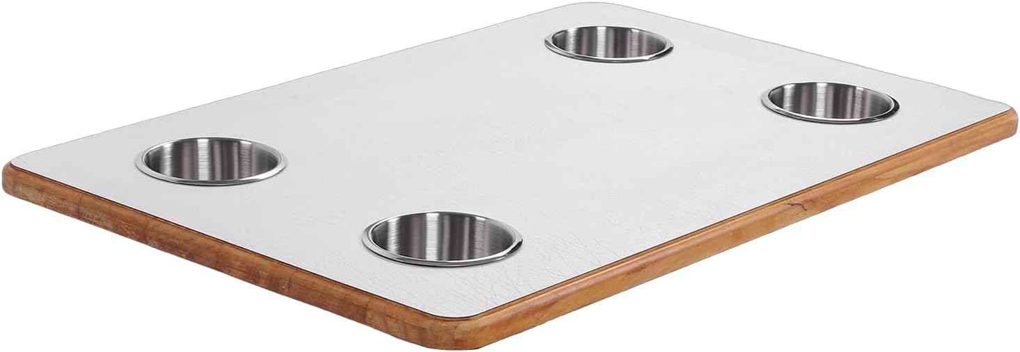 RV Table Top Replacement, 23.62x15.75in Rectangular Boat Table Top, Solid Wood Desktop Panel with 4 Stainless Steel Cup Holders, Ideal for Motorhome & Trailer, 23.62x15.75in (Striped Texture)