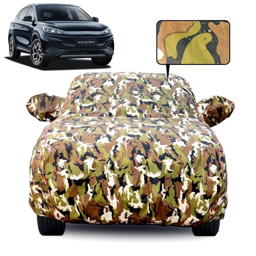 Image of 100% Waterproof Car Body Cover for BYD Atto 3 (2022-2026) - Fits Dynamic, Premium, Superior Variants - Mirror Pockets, Soft Cotton Lining, Triple Stitched, Full Bottom Elastic, Jungle Print