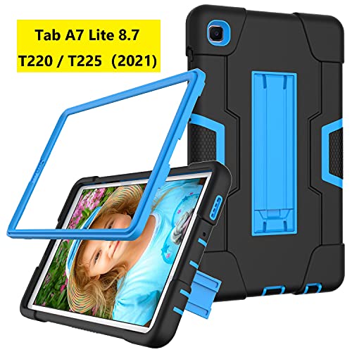 Bingcok Case For Galaxy Tab A7 Lite 8.7 Case, Heavy Duty Rugged Full-Body Hybrid Shockproof Drop Protection Cover For Samsung Galaxy Tab A7 Lite 8.7 2021 Model Sm-T220 / Sm- T225 (1-Black+Blue) #TOP1