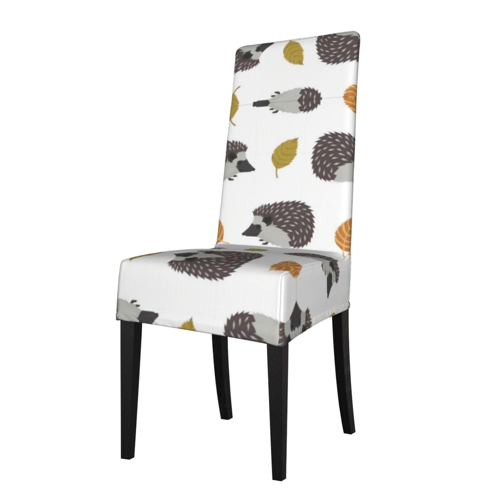 Hlsbssl Black Autumn Leaves Hedgehog Printed Dining Chair Covers, Fully Enclosed, Removable And Washable, Suitable For Family Banquets And Celebrations