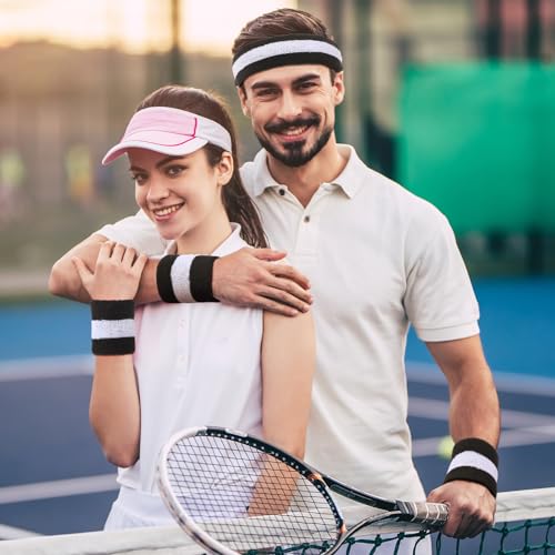 Image of Eurzom 36 Pcs Neon Sports Sweatbands Set Include 12 Striped Sweat Absorbing Headbands 24 Wristbands Athletic for Men Women Basketball Tennis Running Glow Party