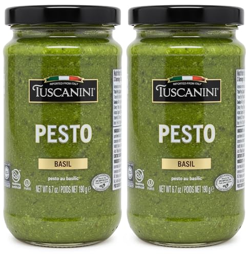 Tuscanini Basil Pesto, 6.7 oz (2 Pack) | Italian Dairy-Free Gourmet Sauce with Cashews & Sunflower Oil | Kosher | Nothing Artificial