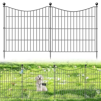 10 Panels Decorative Garden Fence with Gate, 24 in(H) X 20 ft(L) Dog Fence Outdoor for Yard, Animal Barrier Fence No Dig, Rustproof Metal Wire Garden Edging Fence and Borders, Temporary Fencing stakes
