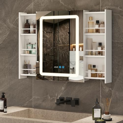 YU YUSING Specchio Bagno Contenitore a 6 Ripiani 55x70x16cm, Mobile