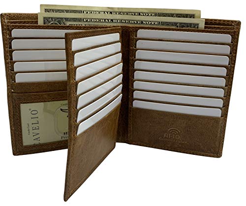 MARSHAL Bifold Genuine Leather RFID Blocking Wallet For Men Card Slots, 2 Bill Compartments, ID Windows, Money, (Cavelio Tan)3