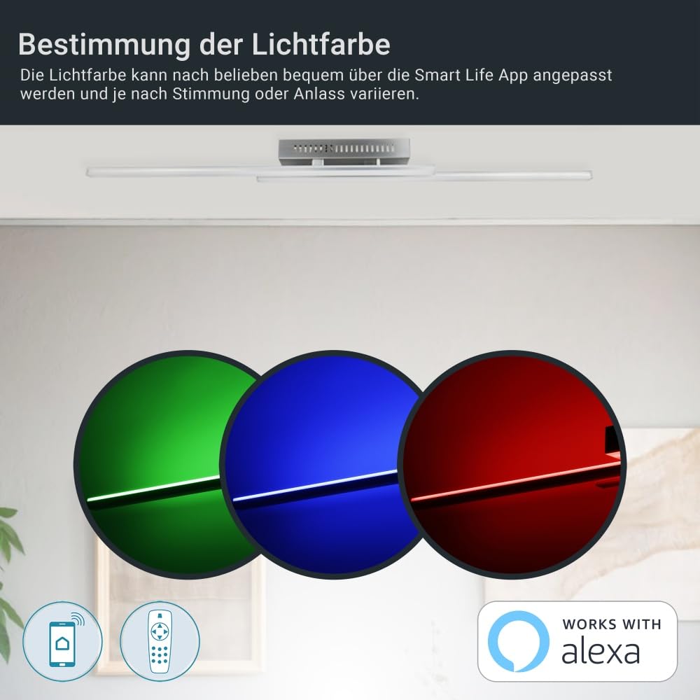 MeLiTec LED Deckenlampe D128 – RGB Farbwechsel, App & Fernbedienung, Alexa & Google Steuerung, dimmbar, moderne Smart Home Lampe, Wandlampe