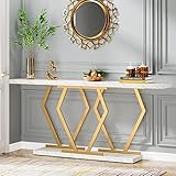 Tribesigns 70.9 Inch Extra Long Sofa Table， White and Gold Console Table with Faux Marble Tabletop, Modern Long Entryway Table with Gold Frame