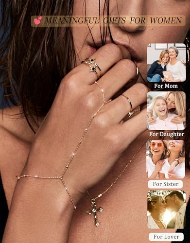 Hand Chain Gold Silver Bracelets for Women 14K Gold plated Hand Chain Bracelet Non Tarnish Satellite Bead Dot CZ Pearl Link Ring Bracelet Trendy Hand Jewelry Gifts for Women Adjustable4