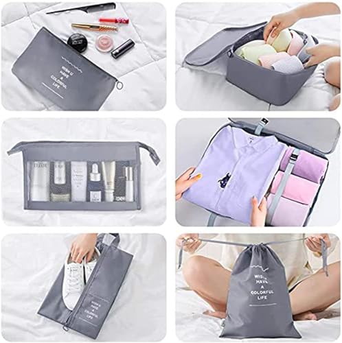 Image of 8 PCS Travel Luggage Organizers Set Waterproof Suitcase Organizer Bags Travel Lightweight Suitcase Organizer Bags for Travel Accessories Suitcases with Toiletries Bag (Grey)