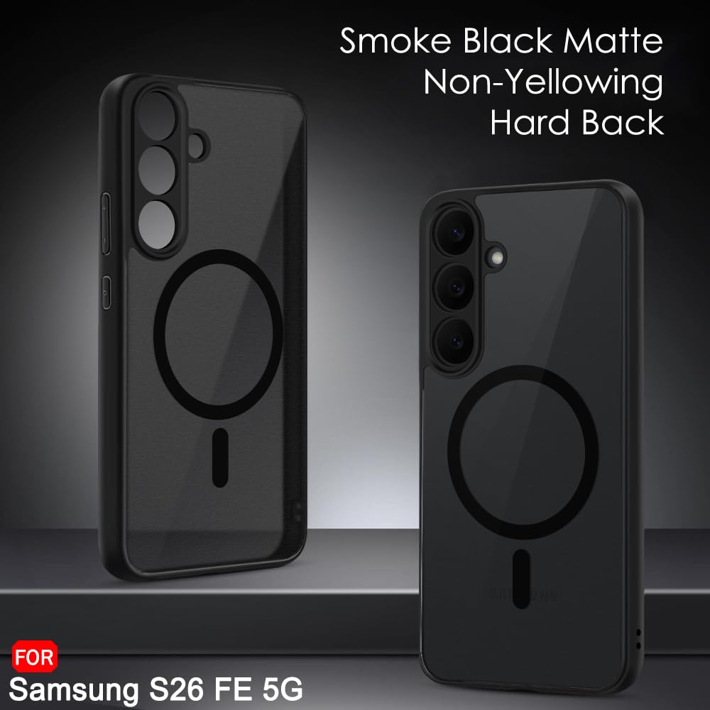 TheGiftKart Hybrid Shockproof Back Cover Case for Samsung Galaxy S26 FE 5G Compatible with MagSafe | Hard Back Cover Case for Samsung S26 FE 5G (PC & TPU, Translucent Smoke Matte Back, Black Sides) — Amazon image 3