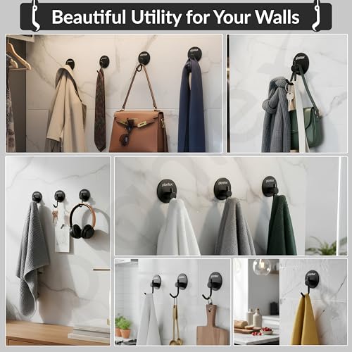 Image of Plantex Wall Hanging Hook /Bath Towel Hook /Self Adhesive Round Robe Hooks for Kitchen /Bathroom /Stylish Home Decor Items - Pack of 6 (Black)