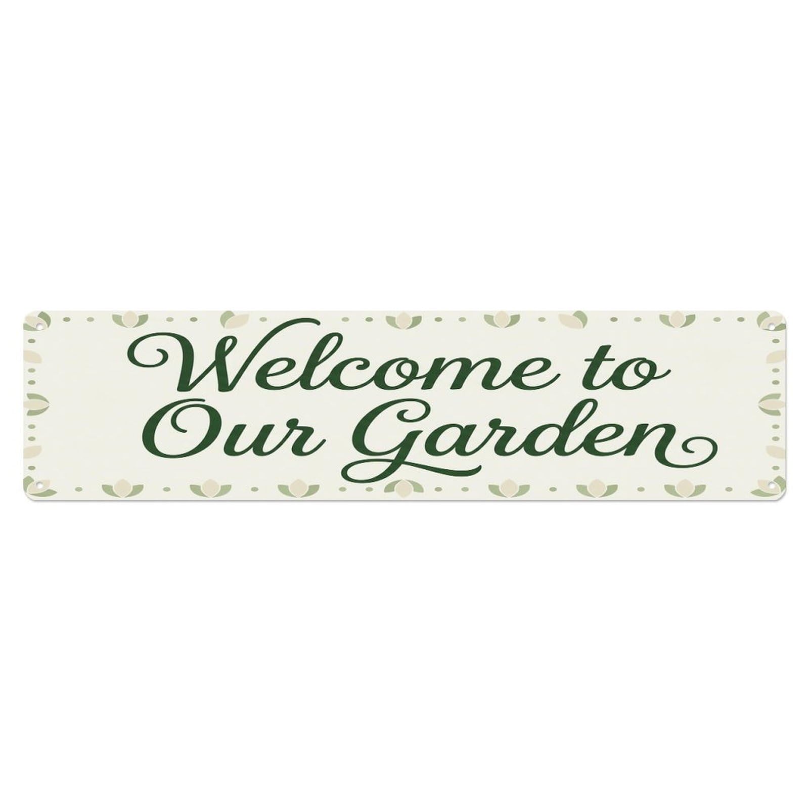 Vintage Welcome to Our Garden Magnolia White Metal Tin Sign