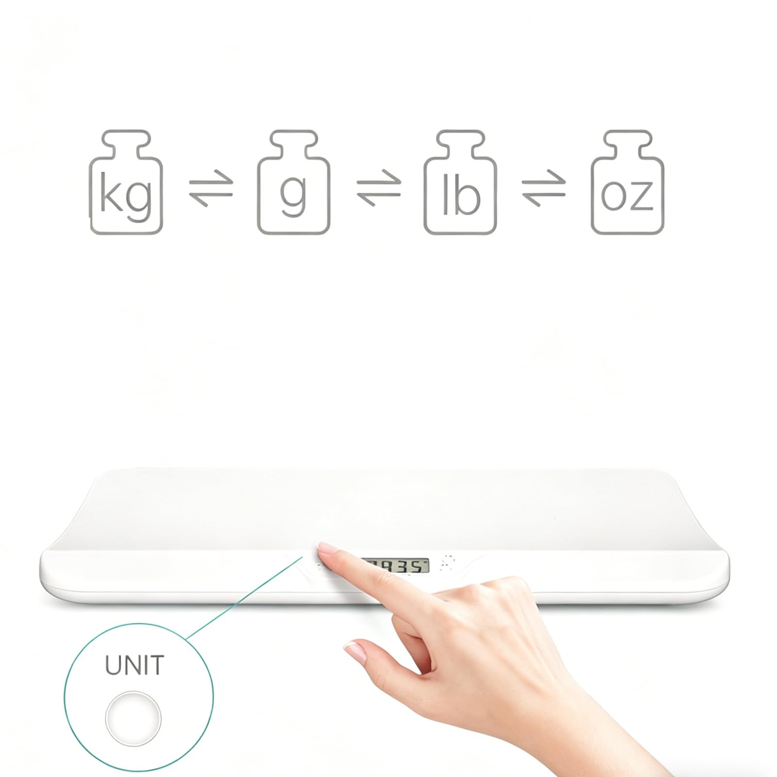 Bilancia digitale per bambini, fino a 30 kg/5 g, con funzione di supporto, per neonati, animali domestici, bambini e 4 unità, display a LED