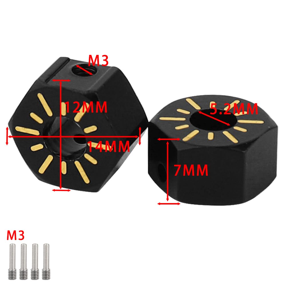 RZXYLRC 4PCS Black Coating Brass 12MM Wheel Hex Hubs Drive Adaptors for 1/10 RC Crawler Axial SCX10 PRO SCX10 III UTB10 Upgrade