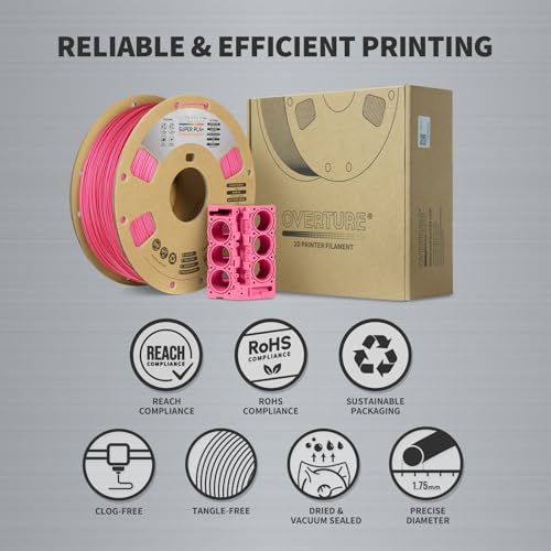 Image of OVERTURE Super PLA+ Filament 1.75mm, Toughness Enhanced PLA Plus, Professional Toughness 3D Printer Filament 1kg (2.2lbs), High Precision + /- 0.02mm (Pink)