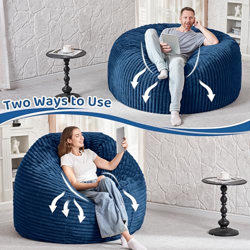 Image of HABUTWAY 6FT Bean Bag Chair, 6' Large Bean Bag Chairs for Adults with Removable Stripe Plush Cover, Memory Foam Beanbag Chair for Living Room Bedroom Dorm,Blue